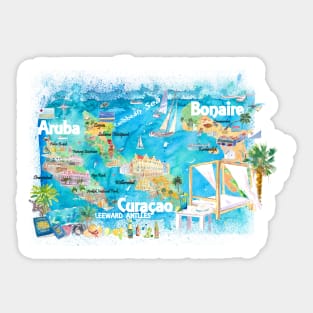 Aruba_Bonaire_Curacao_Illustrated_Travel_Map_with_RoadsXS Sticker